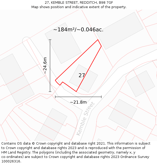 27, KEMBLE STREET, REDDITCH, B98 7GF: Plot and title map