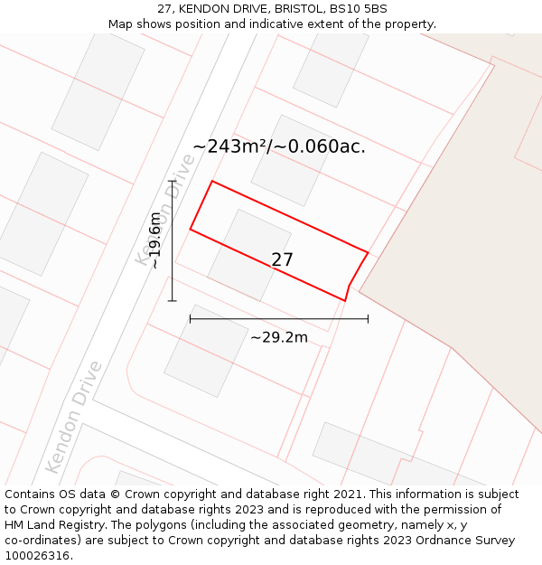 27, KENDON DRIVE, BRISTOL, BS10 5BS: Plot and title map