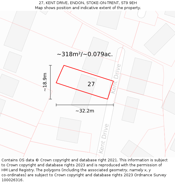 27, KENT DRIVE, ENDON, STOKE-ON-TRENT, ST9 9EH: Plot and title map