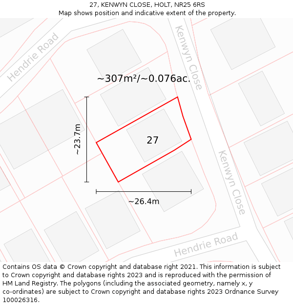 27, KENWYN CLOSE, HOLT, NR25 6RS: Plot and title map