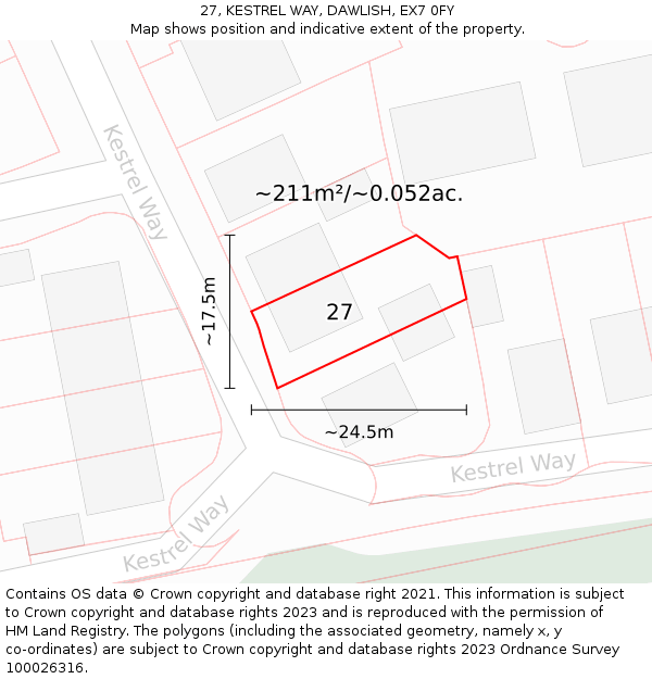27, KESTREL WAY, DAWLISH, EX7 0FY: Plot and title map