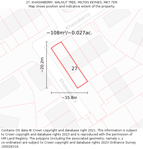 27, KHASIABERRY, WALNUT TREE, MILTON KEYNES, MK7 7DR: Plot and title map