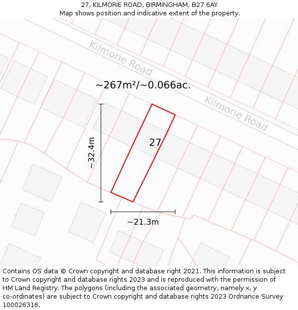 27, KILMORIE ROAD, BIRMINGHAM, B27 6AY: Plot and title map