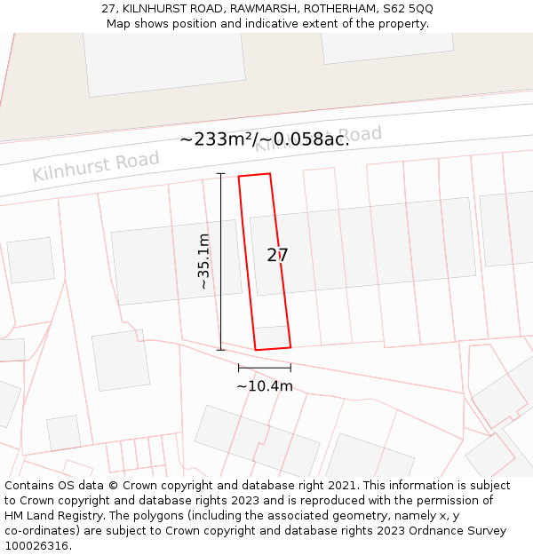 27, KILNHURST ROAD, RAWMARSH, ROTHERHAM, S62 5QQ: Plot and title map