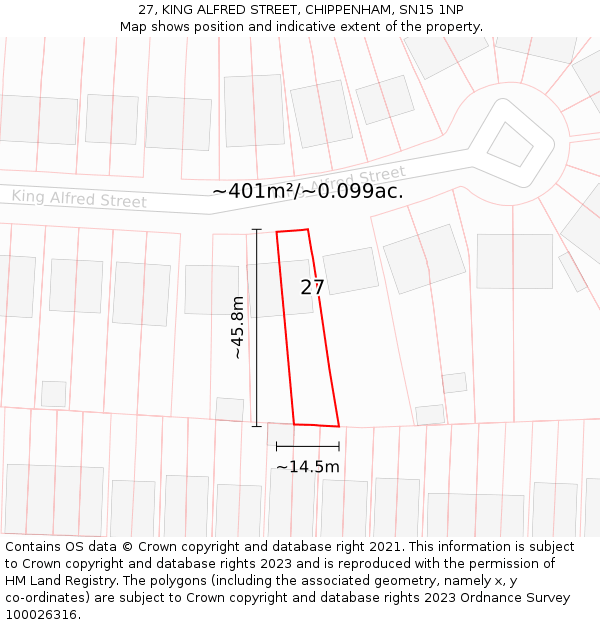 27, KING ALFRED STREET, CHIPPENHAM, SN15 1NP: Plot and title map