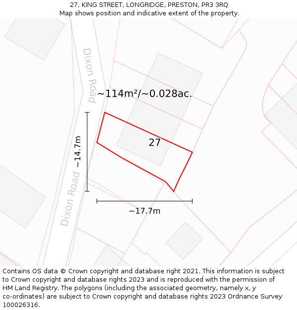 27, KING STREET, LONGRIDGE, PRESTON, PR3 3RQ: Plot and title map