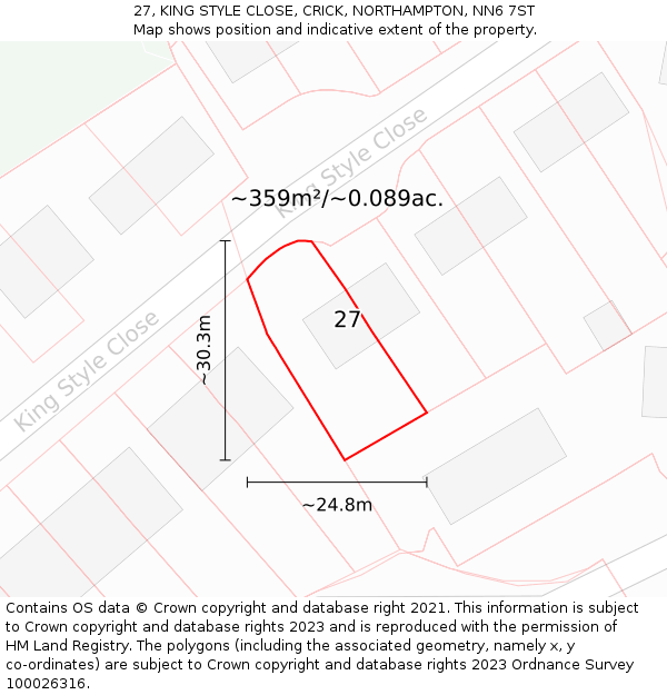 27, KING STYLE CLOSE, CRICK, NORTHAMPTON, NN6 7ST: Plot and title map