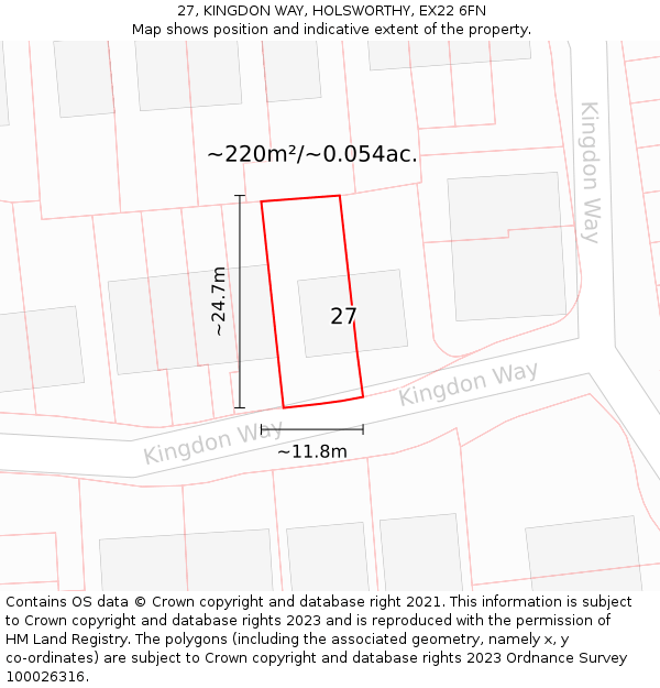 27, KINGDON WAY, HOLSWORTHY, EX22 6FN: Plot and title map