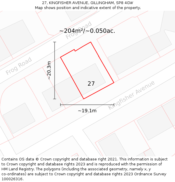 27, KINGFISHER AVENUE, GILLINGHAM, SP8 4GW: Plot and title map