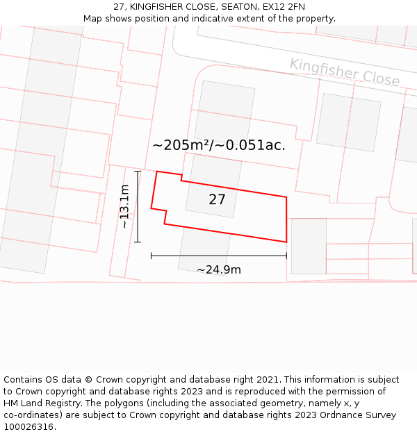 27, KINGFISHER CLOSE, SEATON, EX12 2FN: Plot and title map