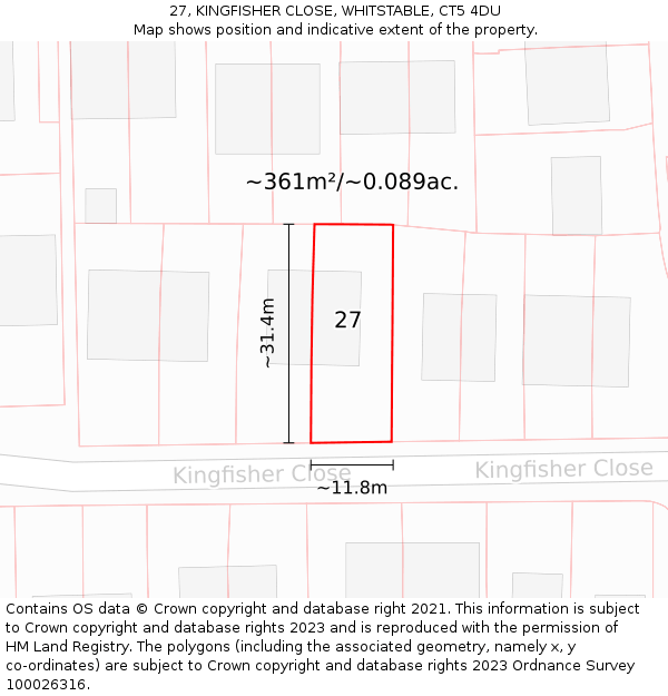 27, KINGFISHER CLOSE, WHITSTABLE, CT5 4DU: Plot and title map