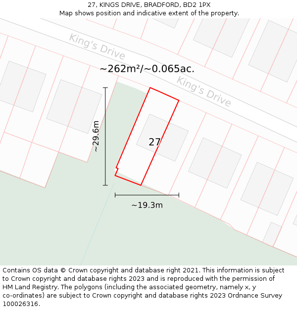 27, KINGS DRIVE, BRADFORD, BD2 1PX: Plot and title map