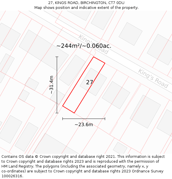 27, KINGS ROAD, BIRCHINGTON, CT7 0DU: Plot and title map