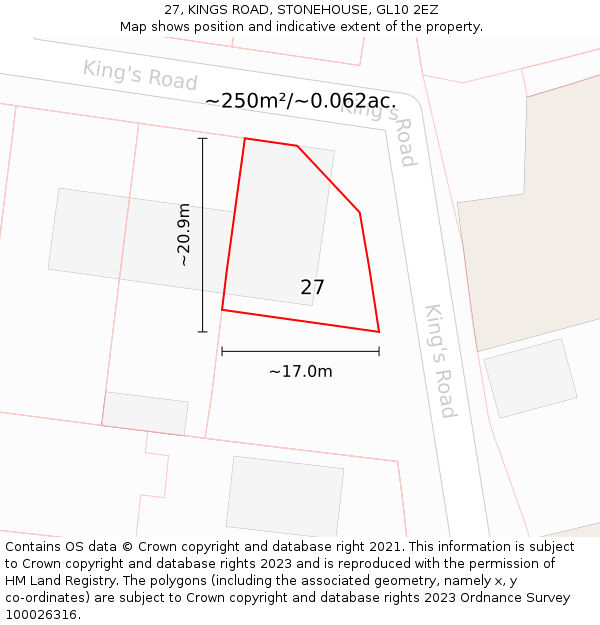 27, KINGS ROAD, STONEHOUSE, GL10 2EZ: Plot and title map