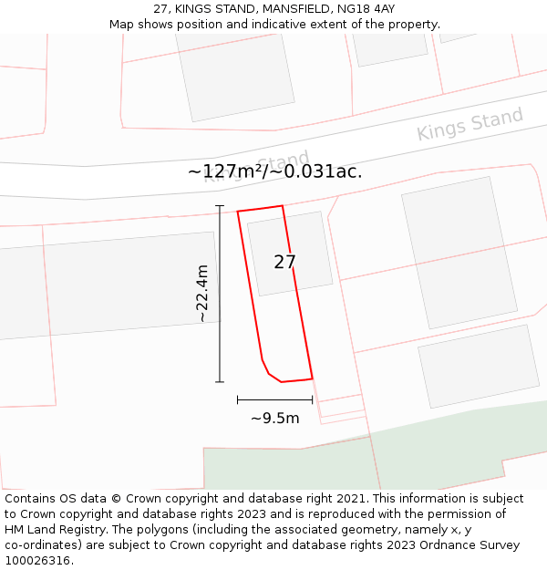 27, KINGS STAND, MANSFIELD, NG18 4AY: Plot and title map