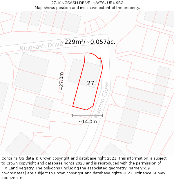 27, KINGSASH DRIVE, HAYES, UB4 9RG: Plot and title map