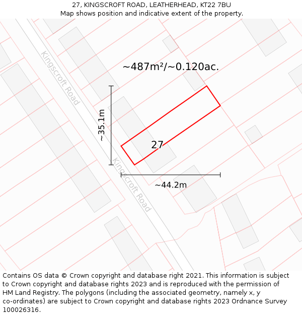 27, KINGSCROFT ROAD, LEATHERHEAD, KT22 7BU: Plot and title map