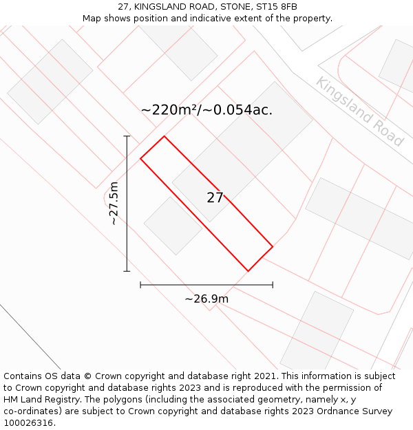 27, KINGSLAND ROAD, STONE, ST15 8FB: Plot and title map