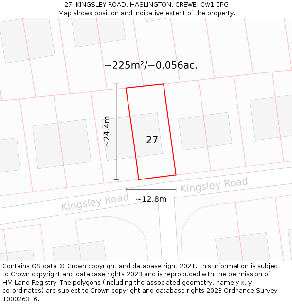27, KINGSLEY ROAD, HASLINGTON, CREWE, CW1 5PG: Plot and title map