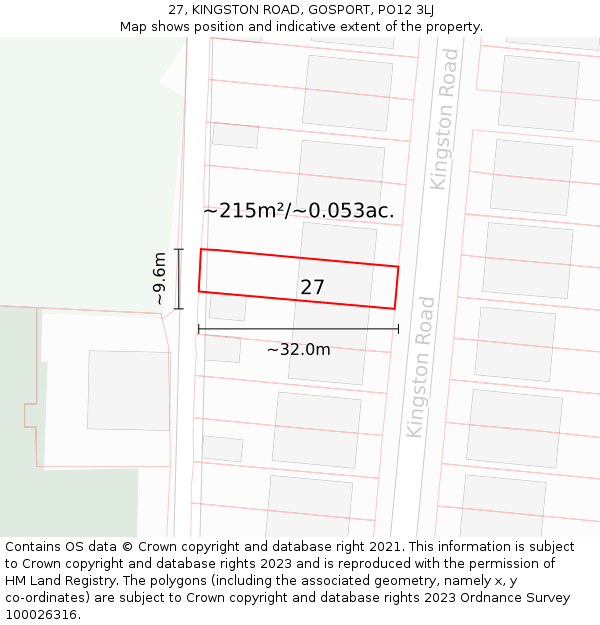 27, KINGSTON ROAD, GOSPORT, PO12 3LJ: Plot and title map