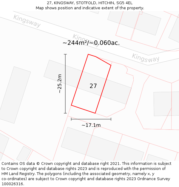 27, KINGSWAY, STOTFOLD, HITCHIN, SG5 4EL: Plot and title map