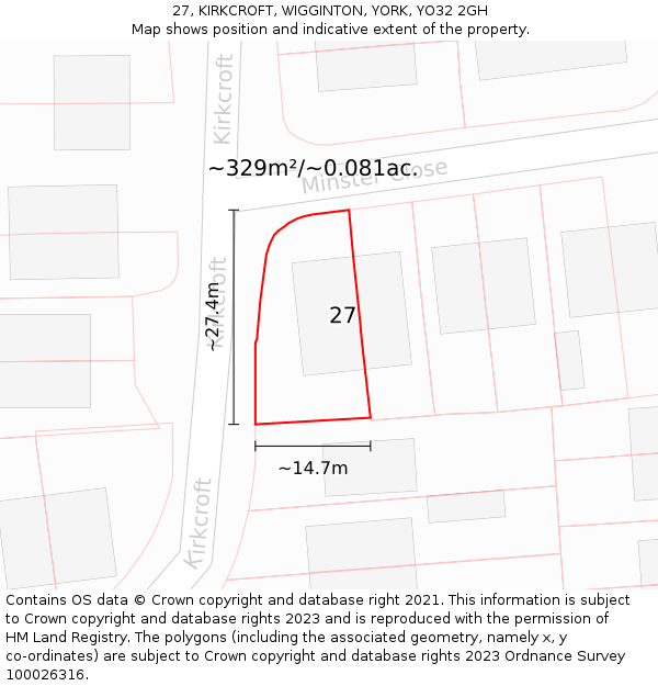 27, KIRKCROFT, WIGGINTON, YORK, YO32 2GH: Plot and title map