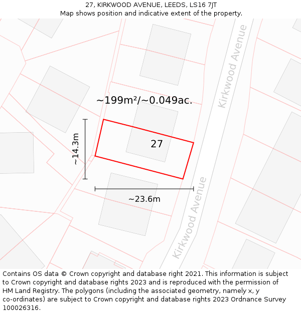 27, KIRKWOOD AVENUE, LEEDS, LS16 7JT: Plot and title map