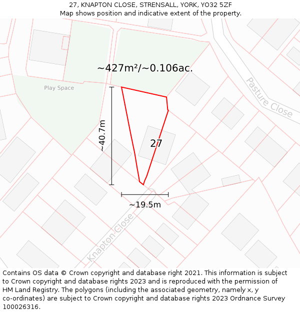 27, KNAPTON CLOSE, STRENSALL, YORK, YO32 5ZF: Plot and title map