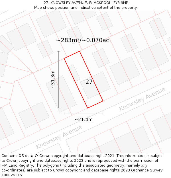 27, KNOWSLEY AVENUE, BLACKPOOL, FY3 9HP: Plot and title map