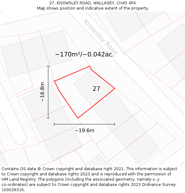 27, KNOWSLEY ROAD, WALLASEY, CH45 4PX: Plot and title map