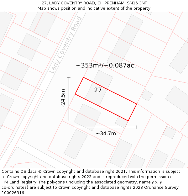 27, LADY COVENTRY ROAD, CHIPPENHAM, SN15 3NF: Plot and title map
