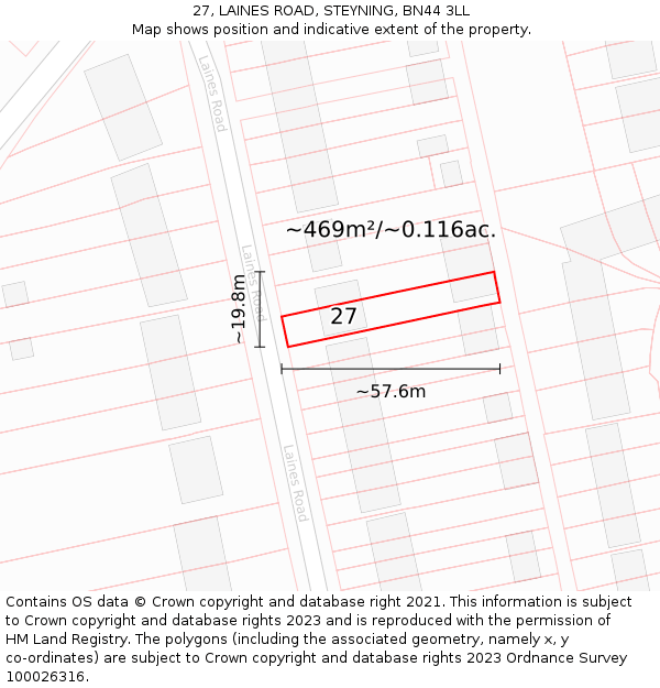27, LAINES ROAD, STEYNING, BN44 3LL: Plot and title map