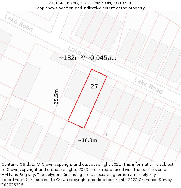 27, LAKE ROAD, SOUTHAMPTON, SO19 9EB: Plot and title map