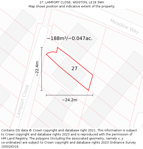 27, LAMPORT CLOSE, WIGSTON, LE18 3WH: Plot and title map