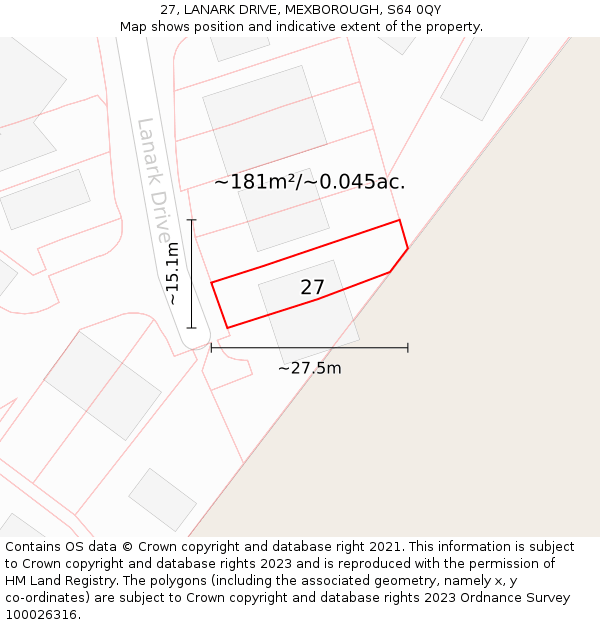 27, LANARK DRIVE, MEXBOROUGH, S64 0QY: Plot and title map