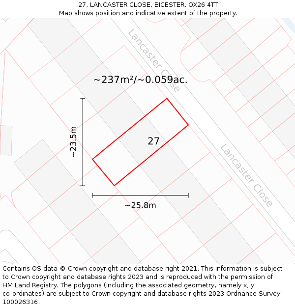 27, LANCASTER CLOSE, BICESTER, OX26 4TT: Plot and title map