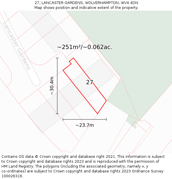 27, LANCASTER GARDENS, WOLVERHAMPTON, WV4 4DN: Plot and title map