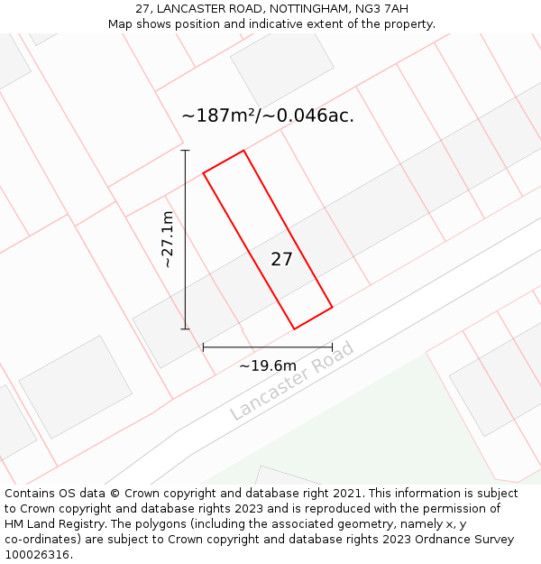 27, LANCASTER ROAD, NOTTINGHAM, NG3 7AH: Plot and title map