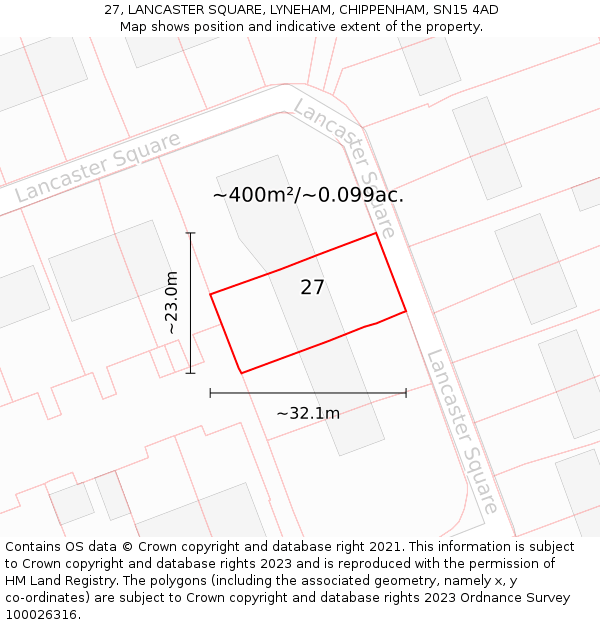 27, LANCASTER SQUARE, LYNEHAM, CHIPPENHAM, SN15 4AD: Plot and title map