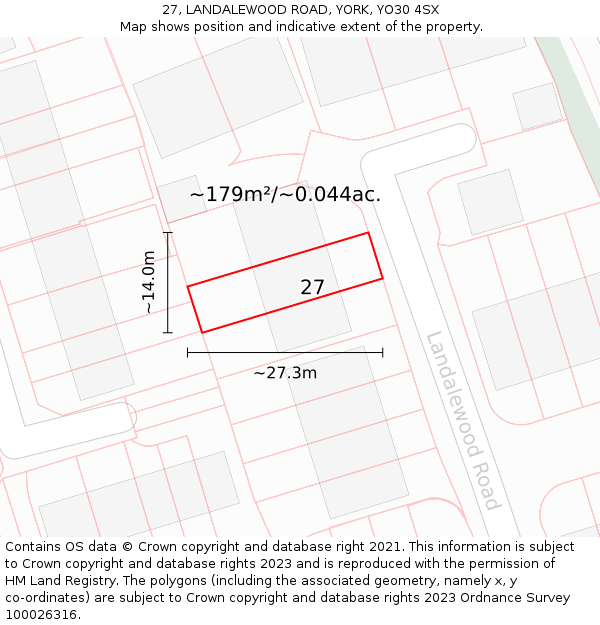 27, LANDALEWOOD ROAD, YORK, YO30 4SX: Plot and title map