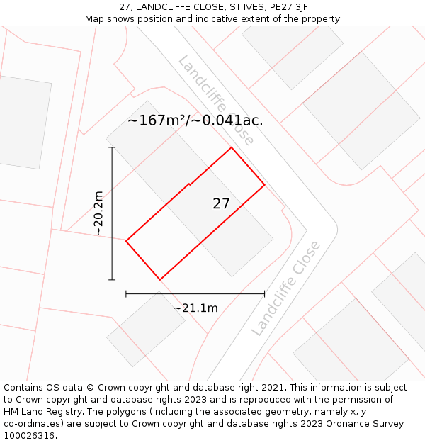 27, LANDCLIFFE CLOSE, ST IVES, PE27 3JF: Plot and title map