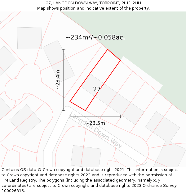 27, LANGDON DOWN WAY, TORPOINT, PL11 2HH: Plot and title map