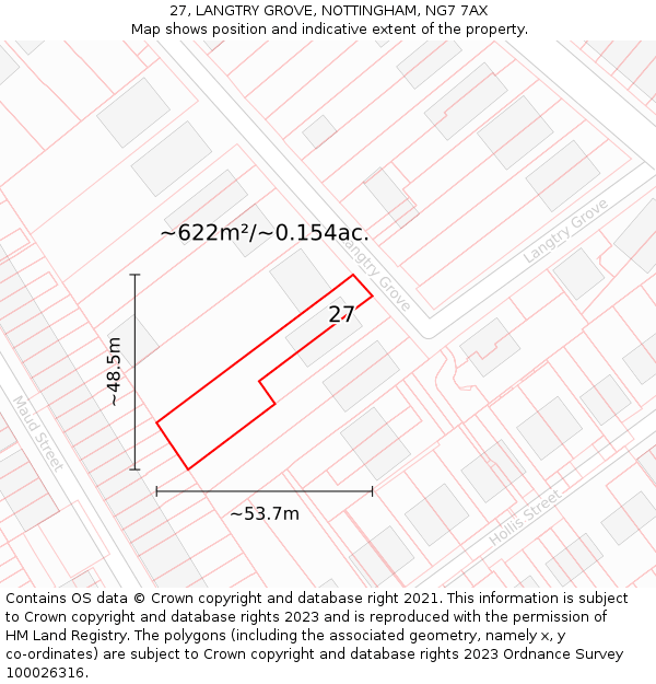 27, LANGTRY GROVE, NOTTINGHAM, NG7 7AX: Plot and title map