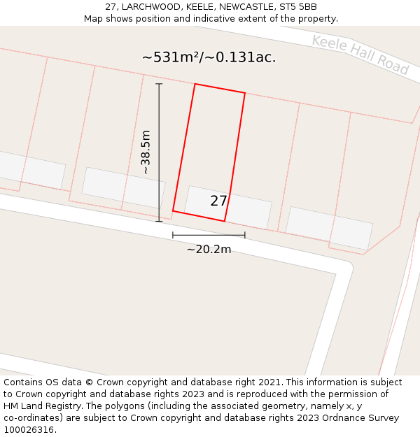 27, LARCHWOOD, KEELE, NEWCASTLE, ST5 5BB: Plot and title map