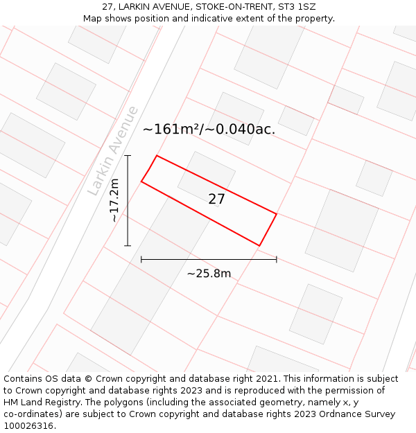 27, LARKIN AVENUE, STOKE-ON-TRENT, ST3 1SZ: Plot and title map