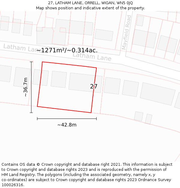 27, LATHAM LANE, ORRELL, WIGAN, WN5 0JQ: Plot and title map