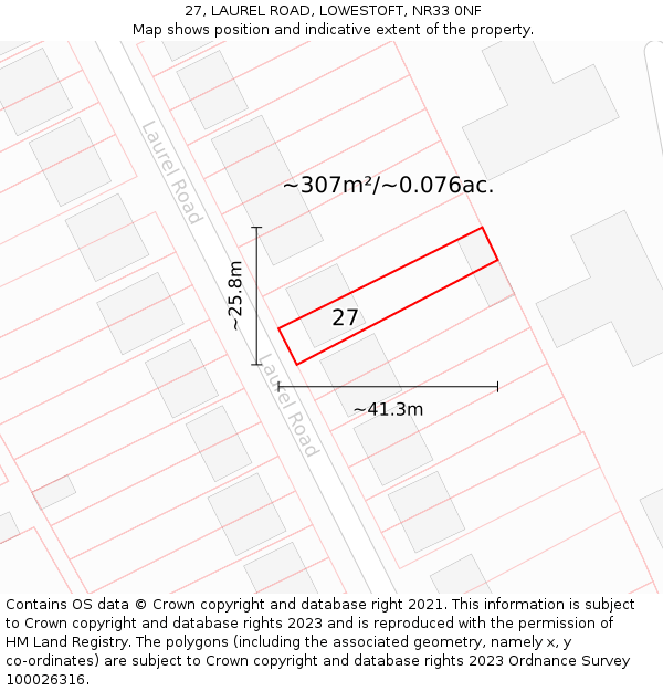 27, LAUREL ROAD, LOWESTOFT, NR33 0NF: Plot and title map