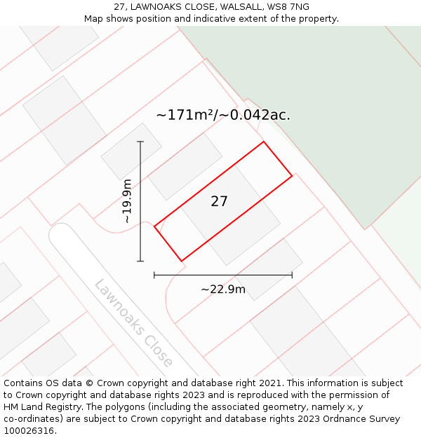 27, LAWNOAKS CLOSE, WALSALL, WS8 7NG: Plot and title map