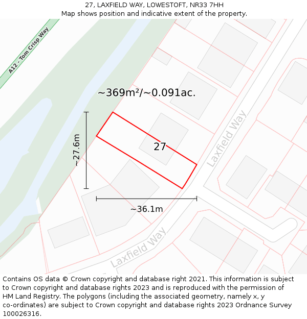 27, LAXFIELD WAY, LOWESTOFT, NR33 7HH: Plot and title map