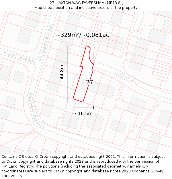 27, LAXTON WAY, FAVERSHAM, ME13 8LJ: Plot and title map